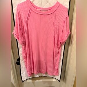 Zenana Outfitters Vibrant Pink Ribbed Short Sleeve Tee